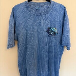 VINTAGE CRAZY SHIRTS HAWAII WHALE GRAPHIC KAUAI BLUE DYED SHIRT SINGLE STITCH L